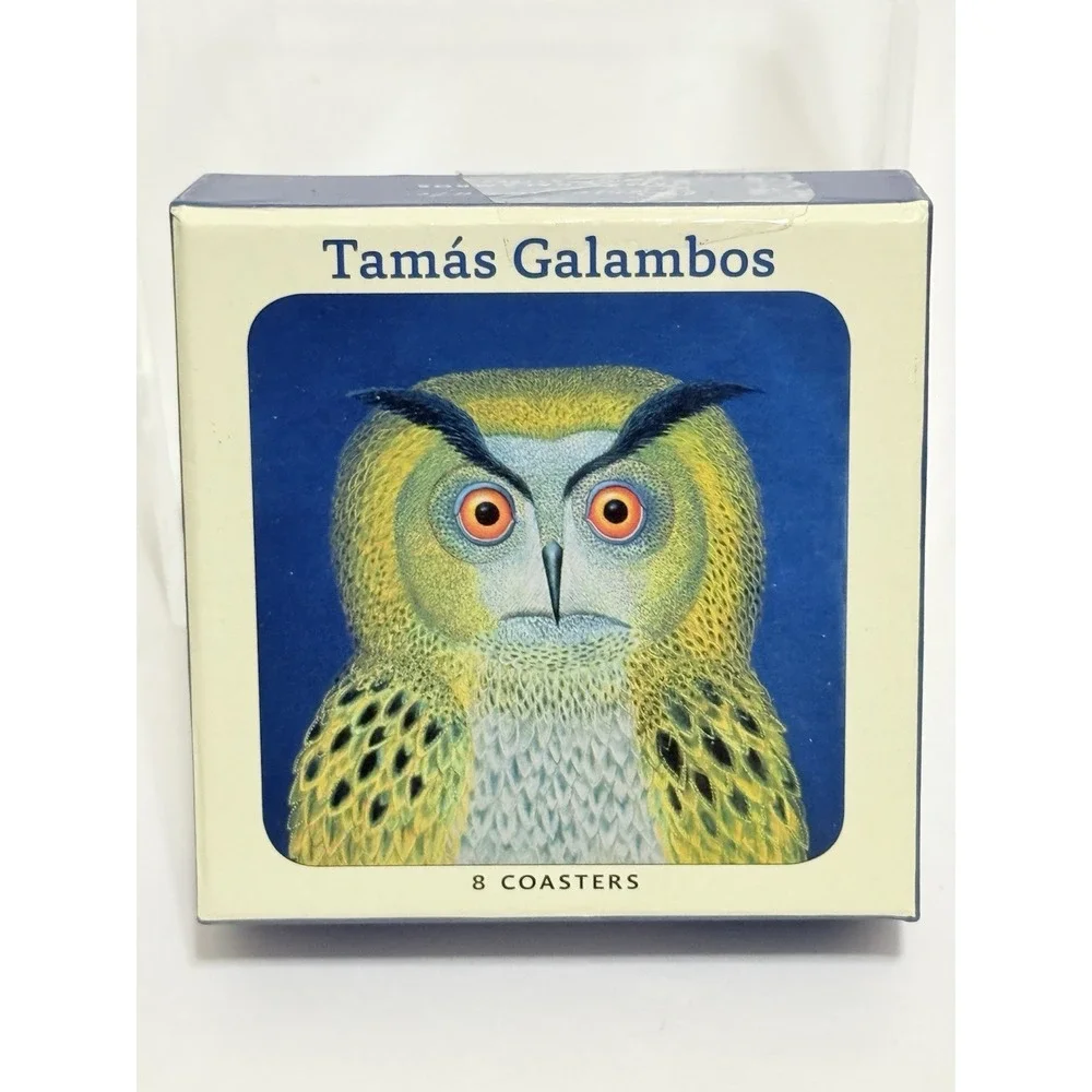Tamas Galambos OWL‎ Set of 8 Cork-Backed Laminated Coasters NEW A10
